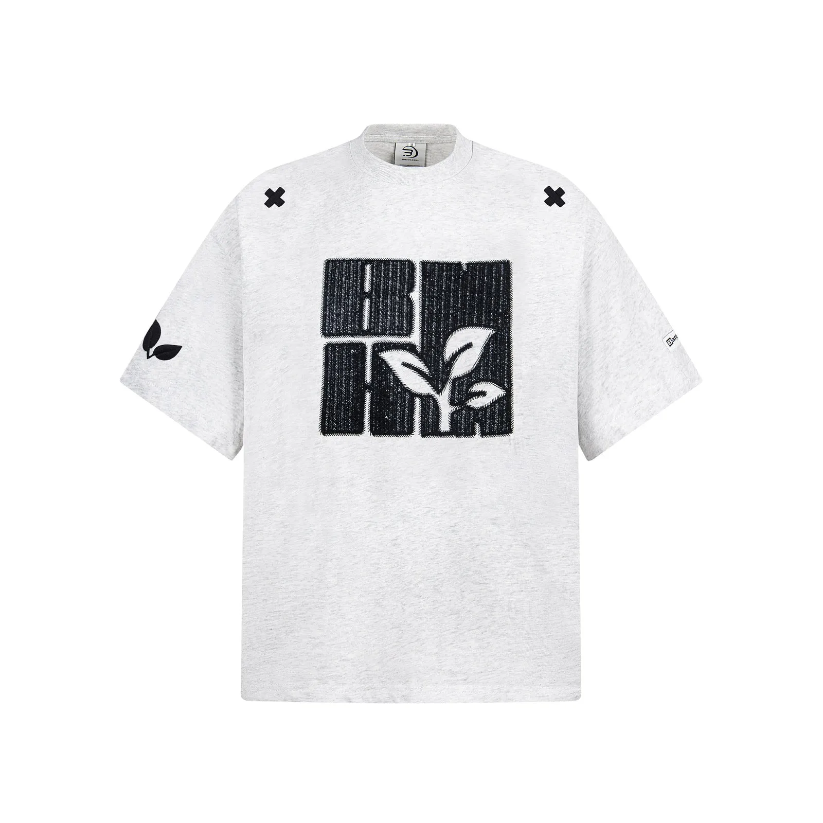 Cotton embroidery letter T-shirt for men, short-sleeve loose fit pullover in black, blue, melange gray
