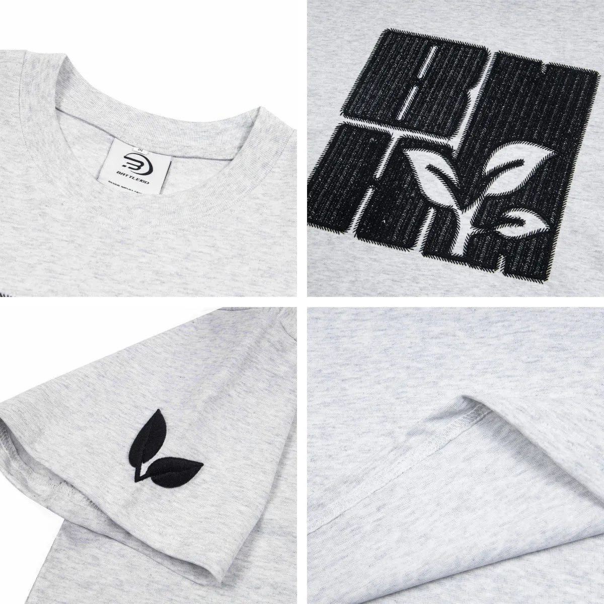 Cotton embroidery letter T-shirt for men, short-sleeve loose fit pullover in black, blue, melange gray
