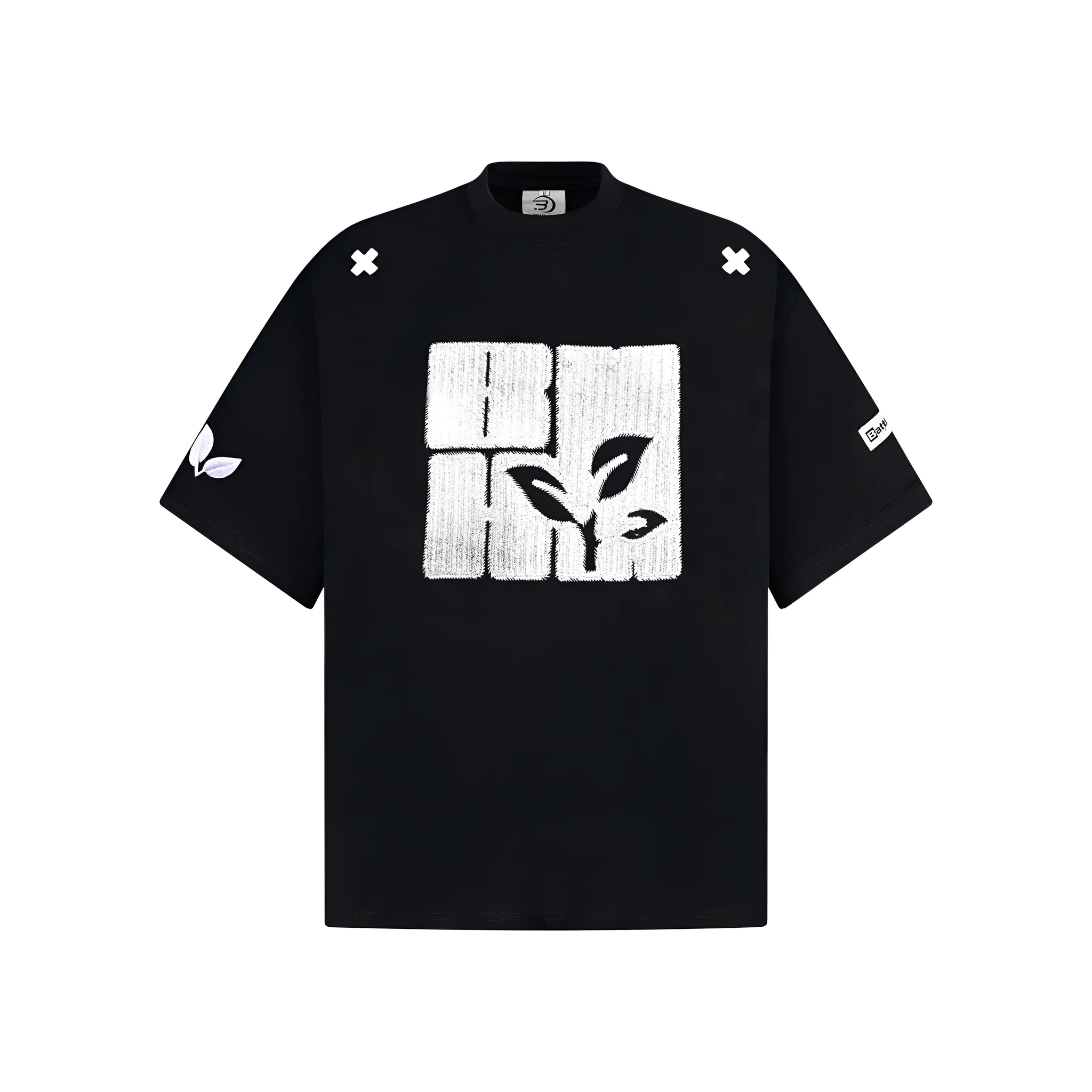 Cotton embroidery letter T-shirt for men, short-sleeve loose fit pullover in black, blue, melange gray