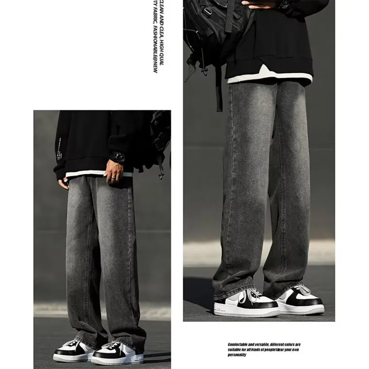 Men's winter jeans with wool lining standard gray colour polyester blend leisure trousers