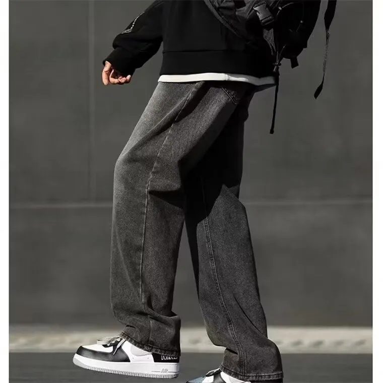 Men's winter jeans with wool lining standard gray colour polyester blend leisure trousers