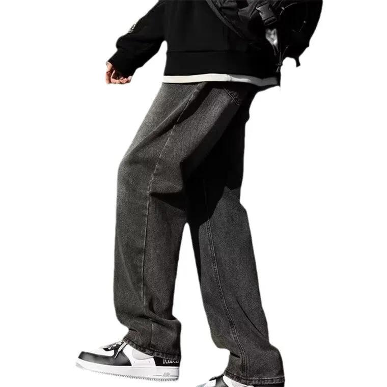 Men's winter jeans with wool lining standard gray colour polyester blend leisure trousers