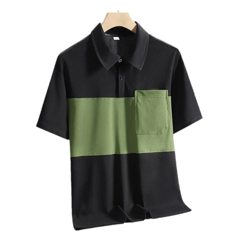 Men's Ice Silk quick-drying polo shirt in khaki, short sleeves, summer casual top