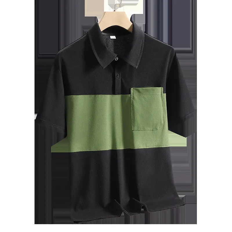 Men's Ice Silk quick-drying polo shirt in khaki, short sleeves, summer casual top
