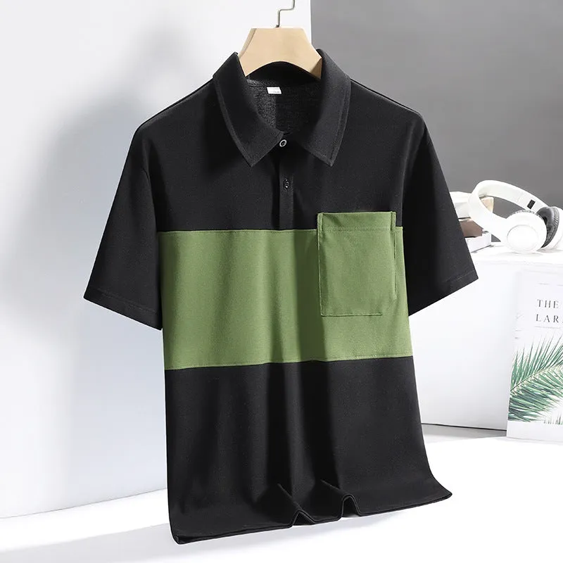 Men's Ice Silk quick-drying polo shirt in khaki, short sleeves, summer casual top