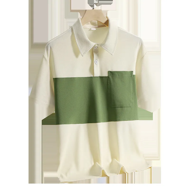 Men's Ice Silk quick-drying polo shirt in khaki, short sleeves, summer casual top