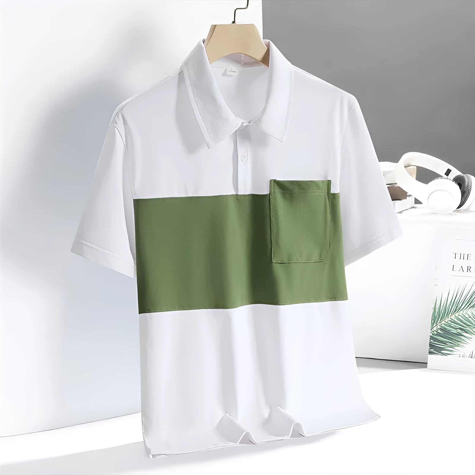 Men's Ice Silk quick-drying polo shirt in khaki, short sleeves, summer casual top