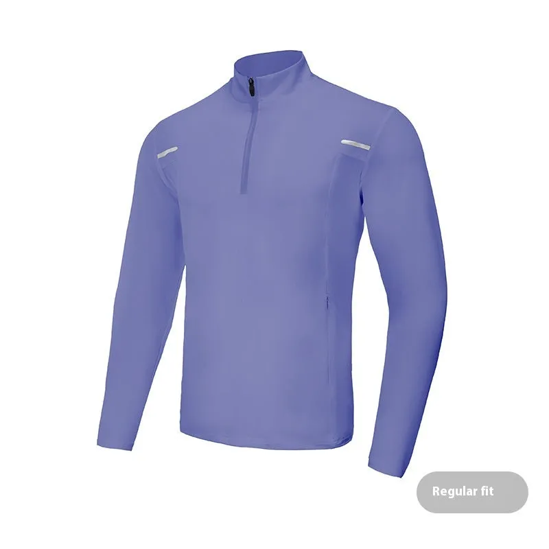 Men's half zip windproof quick dry training top in black, long sleeve, fleece lined, polyester fabric