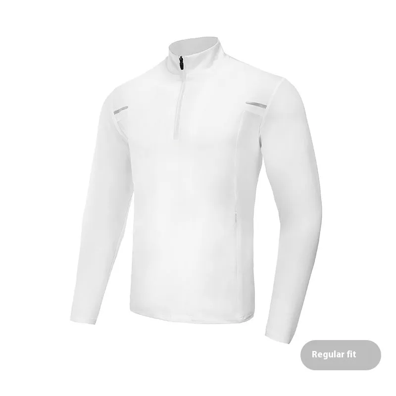 Men's half zip windproof quick dry training top in black, long sleeve, fleece lined, polyester fabric