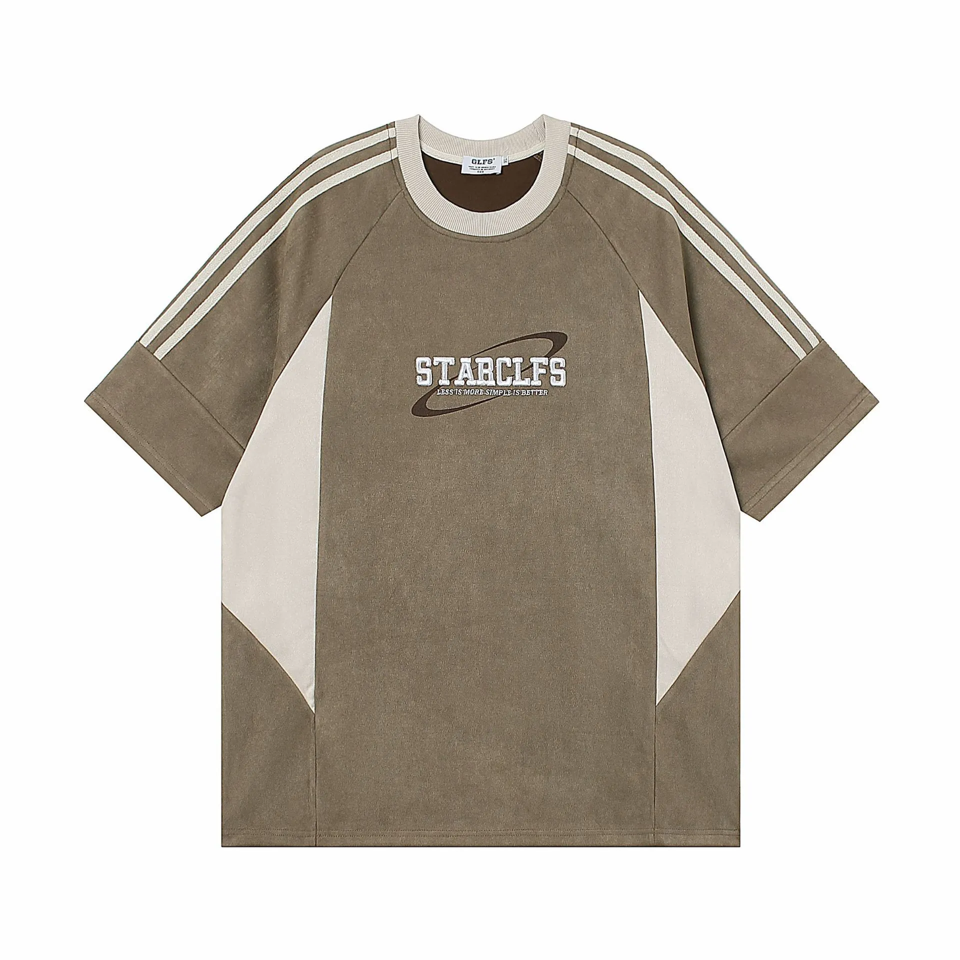Men's Loose Short-sleeved T-shirt With Letter Embroidery Design, Polyester Fiber, Pullover Style, Available in Gray, Pink, Dark Khaki, Sizes M L XL for Casual Leisure Wear, American Retro Look