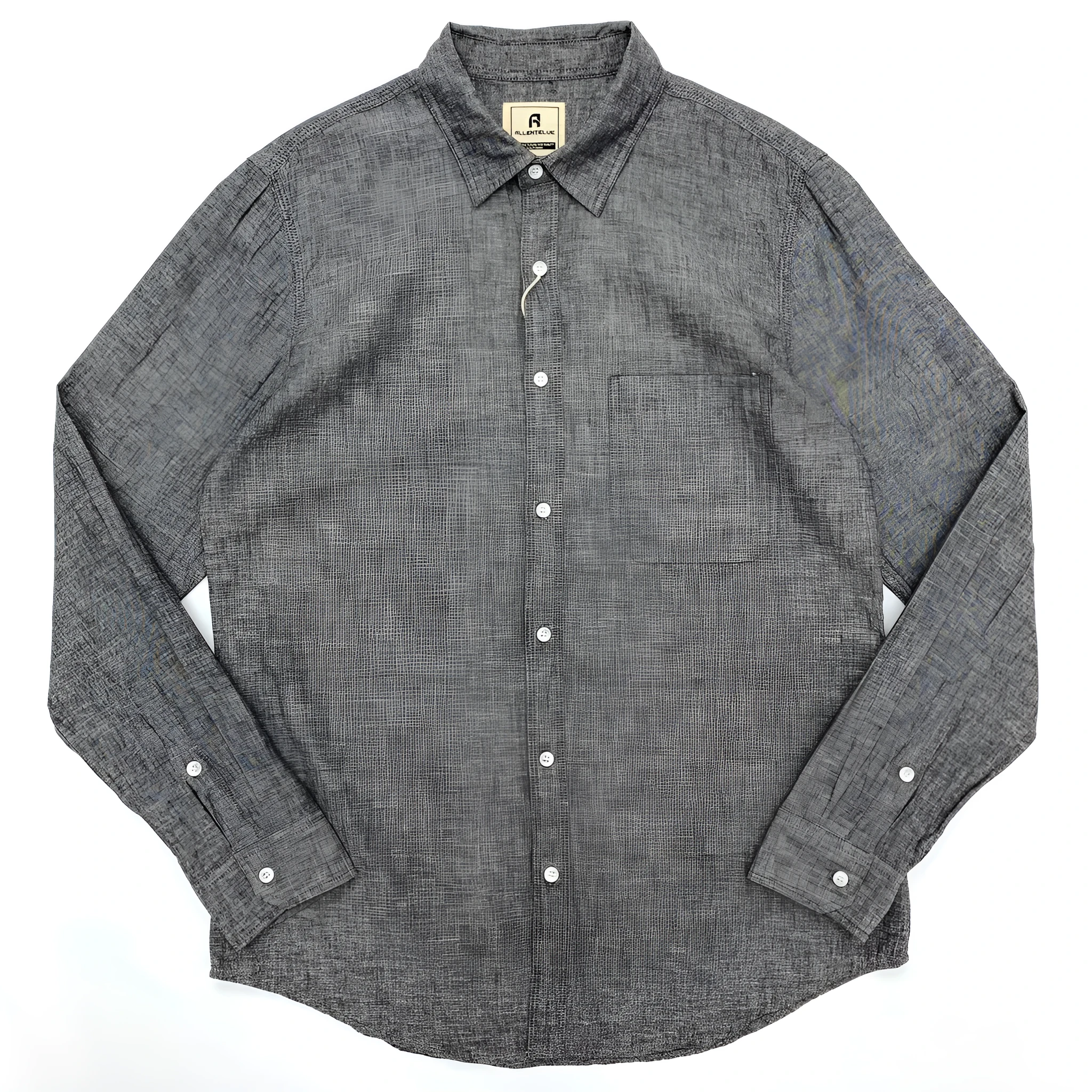 Men's summer cotton linen retro loose fit long sleeve shirt in light gray front view