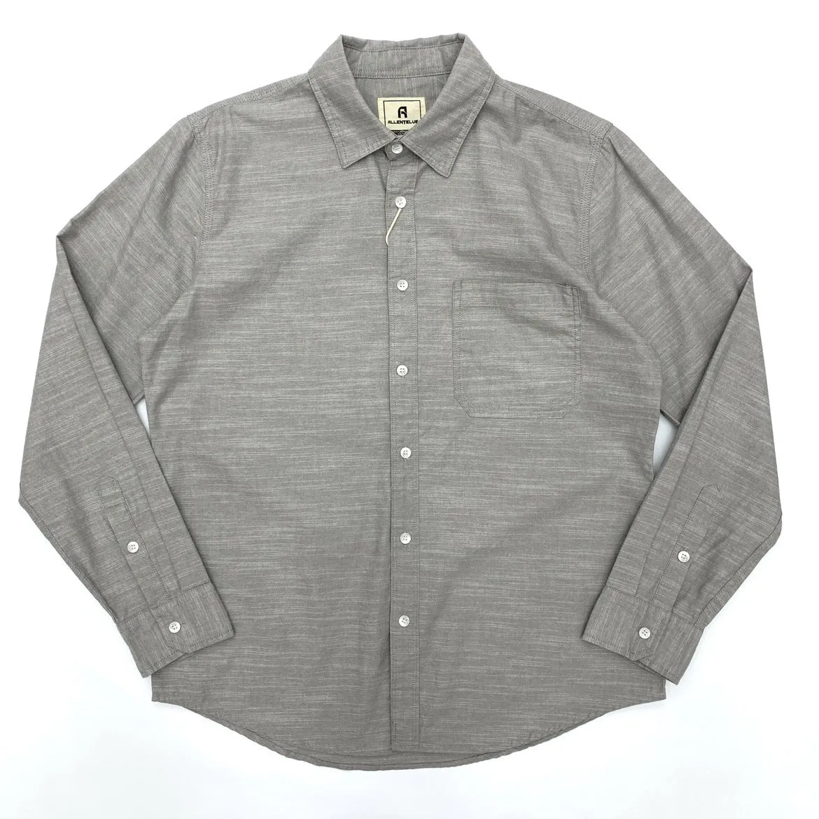 Men's summer cotton linen retro loose fit long sleeve shirt in light gray front view