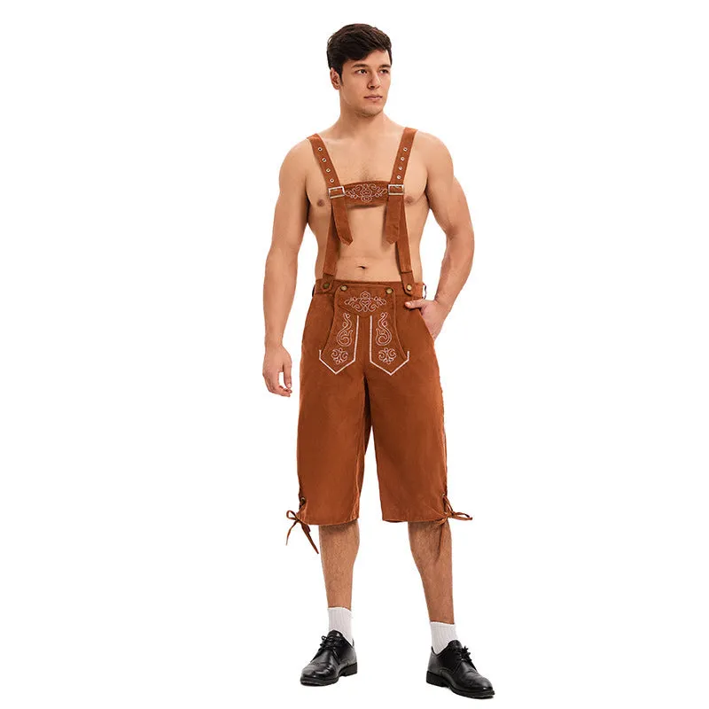 Polyester suspenders beer pants in three colours black brown and khaki for stage wear