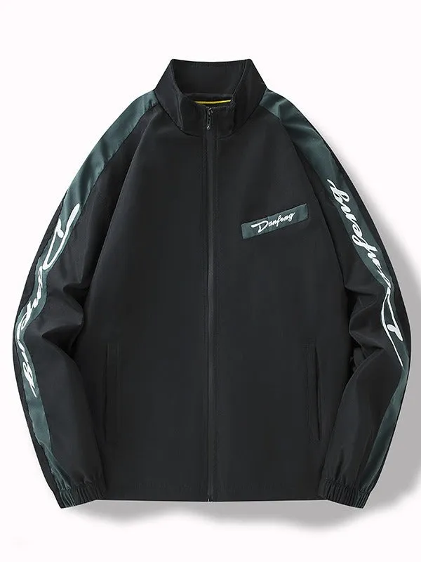 Men's thin loose fit all-match coat in black with long sleeves and polyester lining