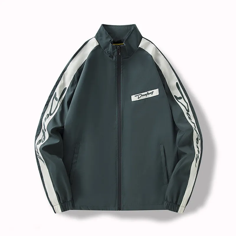 Men's thin loose fit all-match coat in black with long sleeves and polyester lining