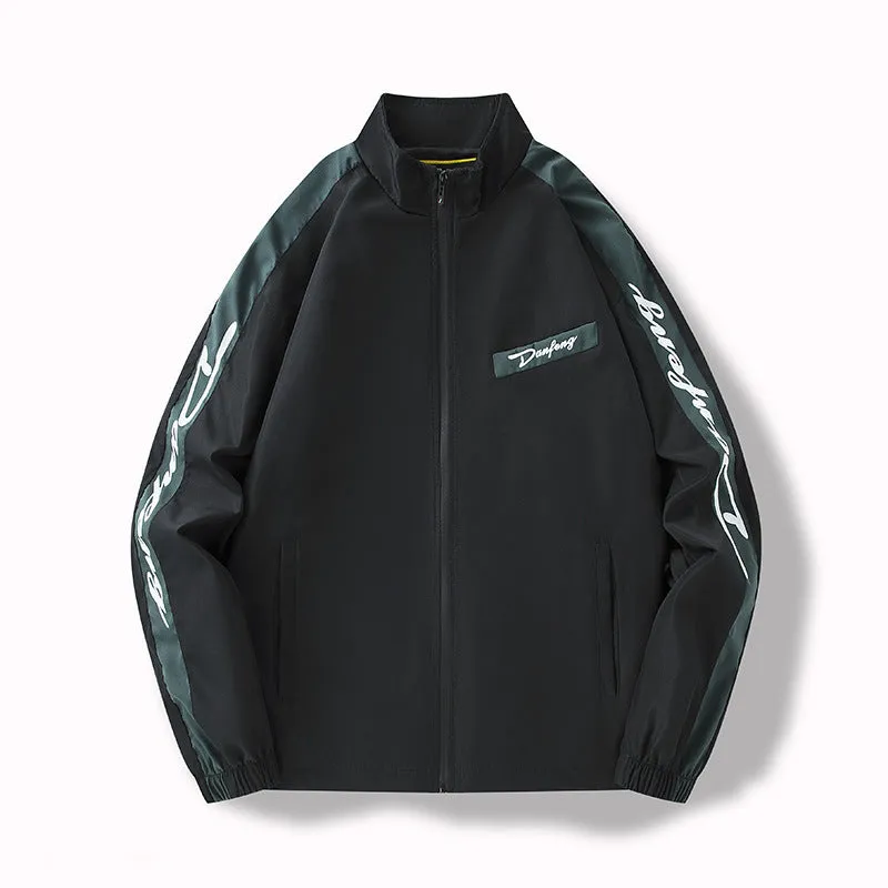 Men's thin loose fit all-match coat in black with long sleeves and polyester lining