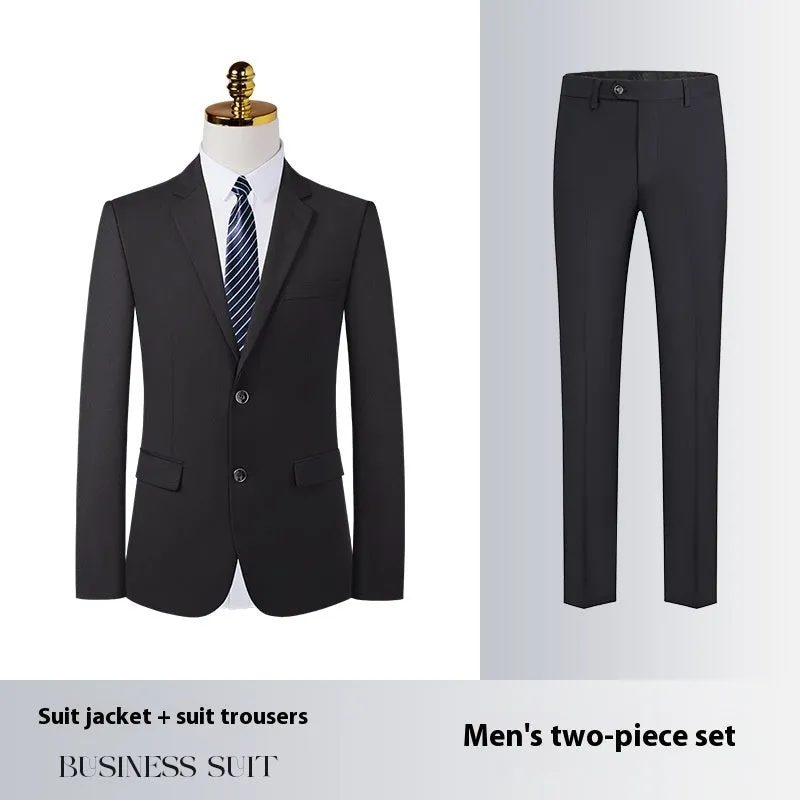 Men's and women's polyester work suit with long-sleeve jacket and trousers or skirt in black colour option