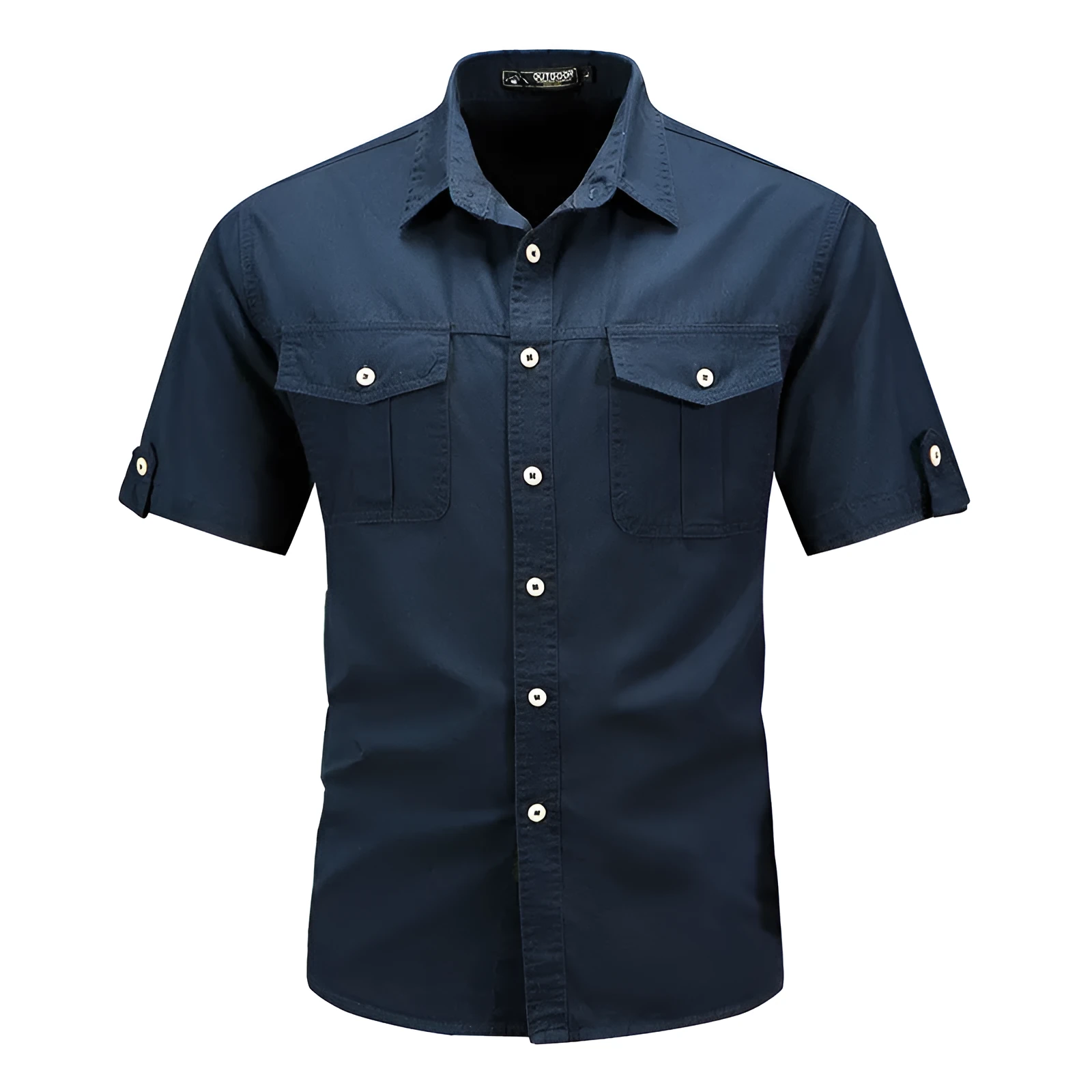 Men's short sleeve cotton shirt in khaki, regular fit cardigan style for summer casual wear