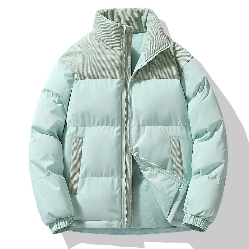 Unisex winter stand-collar padded coat in solid colour with side seam pockets, polyester material, available in multiple colours