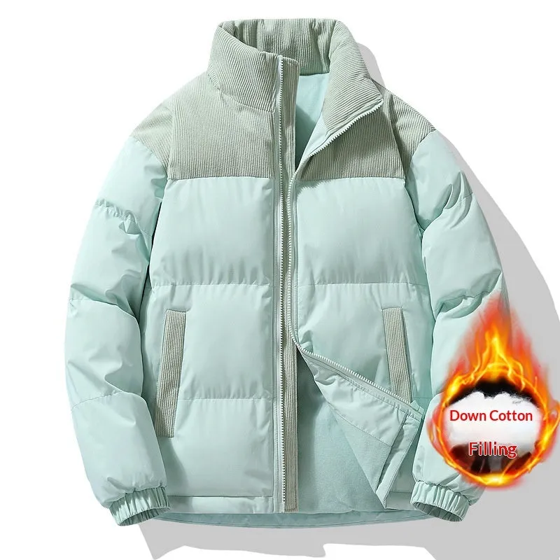 Unisex winter stand-collar padded coat in solid colour with side seam pockets, polyester material, available in multiple colours