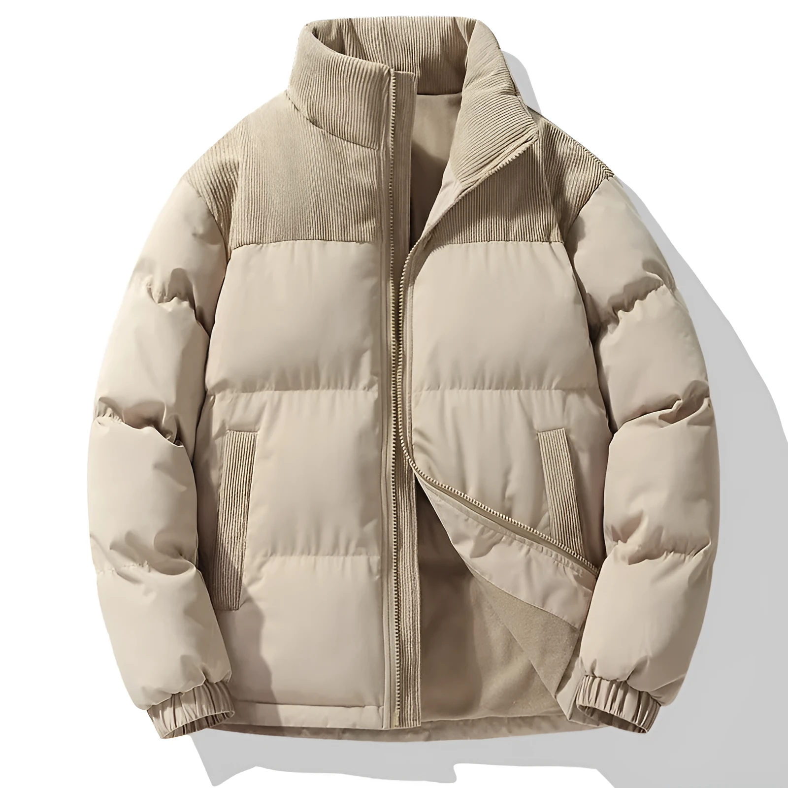 Unisex winter stand-collar padded coat in solid colour with side seam pockets, polyester material, available in multiple colours