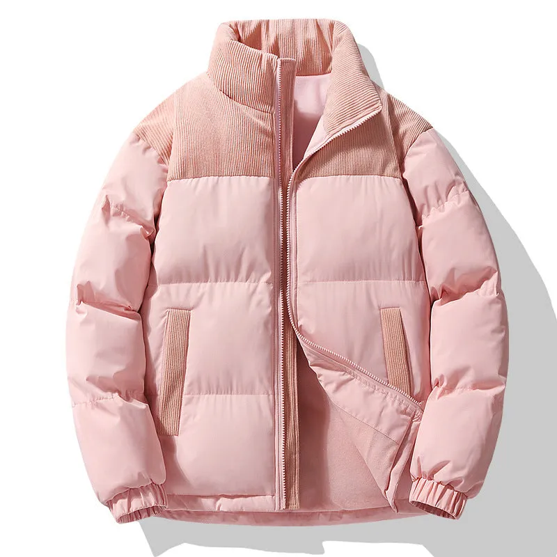 Unisex winter stand-collar padded coat in solid colour with side seam pockets, polyester material, available in multiple colours