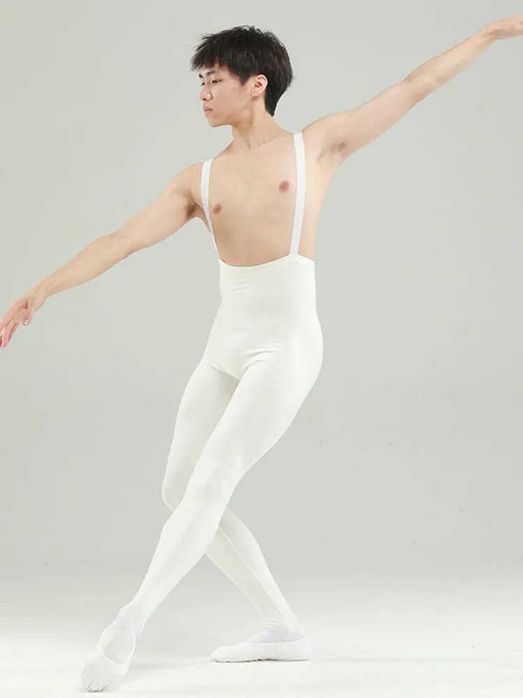 Men's ballet leotard practice suit high-waist suspender tights nylon blend solid colour black size S to XXL