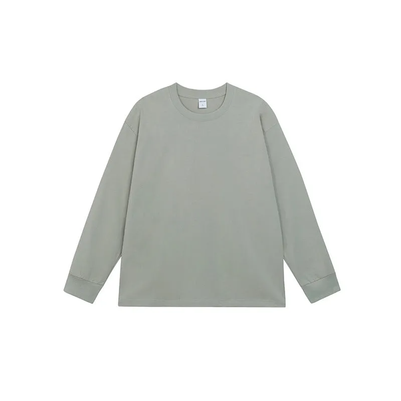 Men's loose-fit pure cotton long-sleeved T-shirt shown in a solid colour, with a pullover design.
