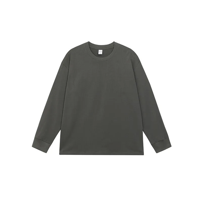 Men's loose-fit pure cotton long-sleeved T-shirt shown in a solid colour, with a pullover design.