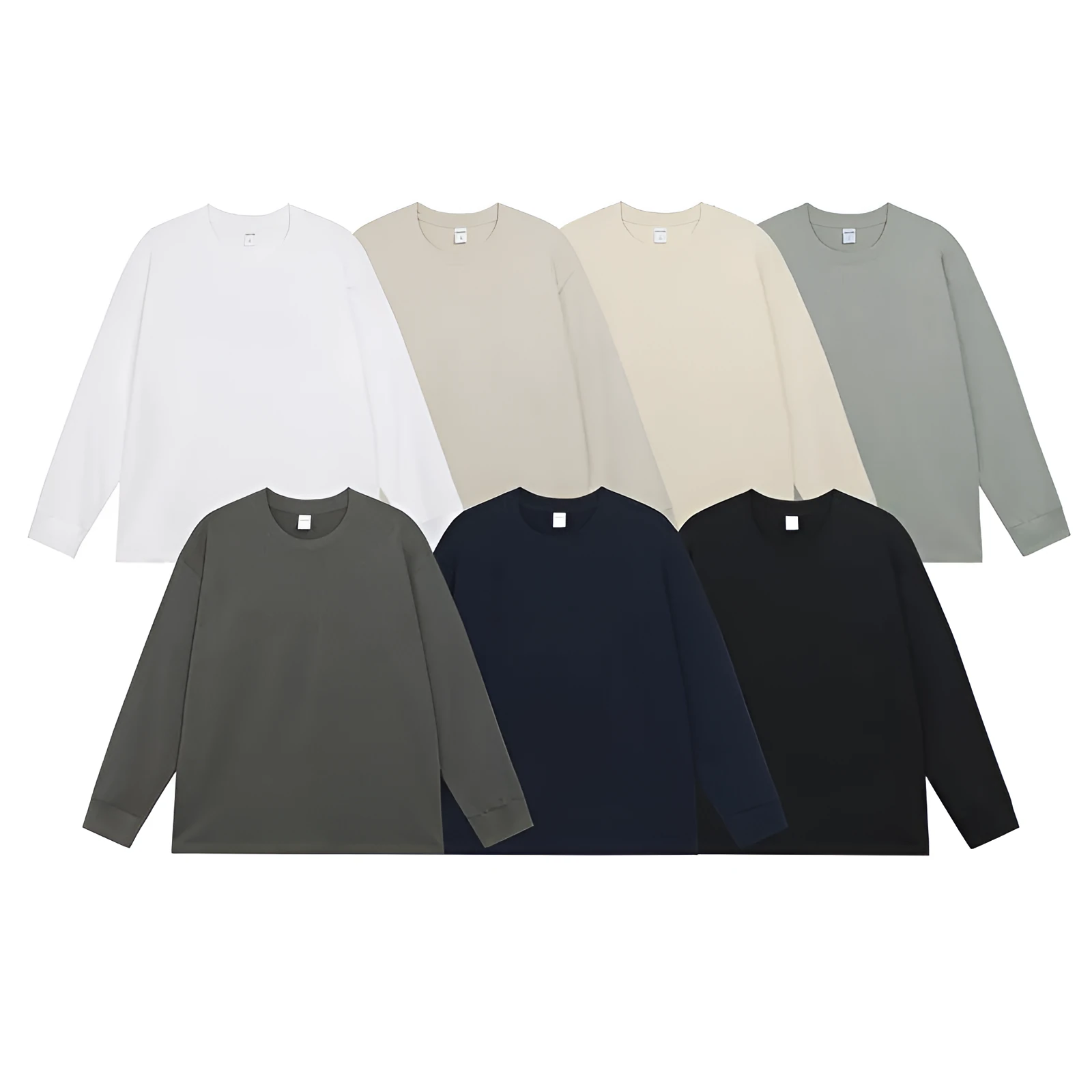 Men's loose-fit pure cotton long-sleeved T-shirt shown in a solid colour, with a pullover design.