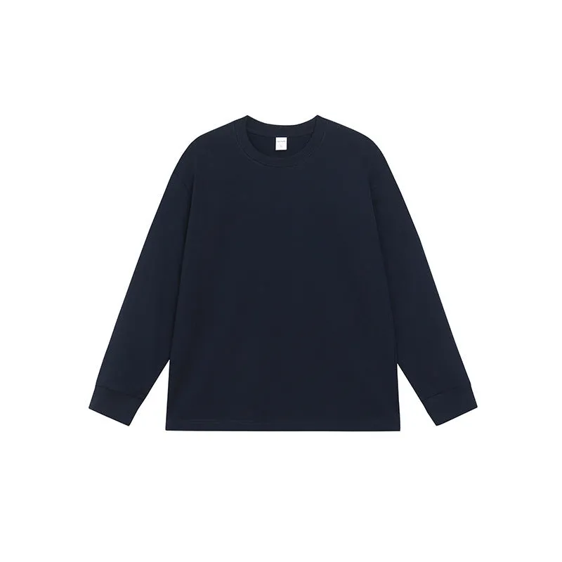 Men's loose-fit pure cotton long-sleeved T-shirt shown in a solid colour, with a pullover design.