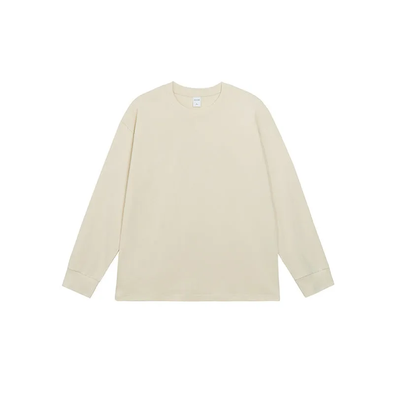 Men's loose-fit pure cotton long-sleeved T-shirt shown in a solid colour, with a pullover design.