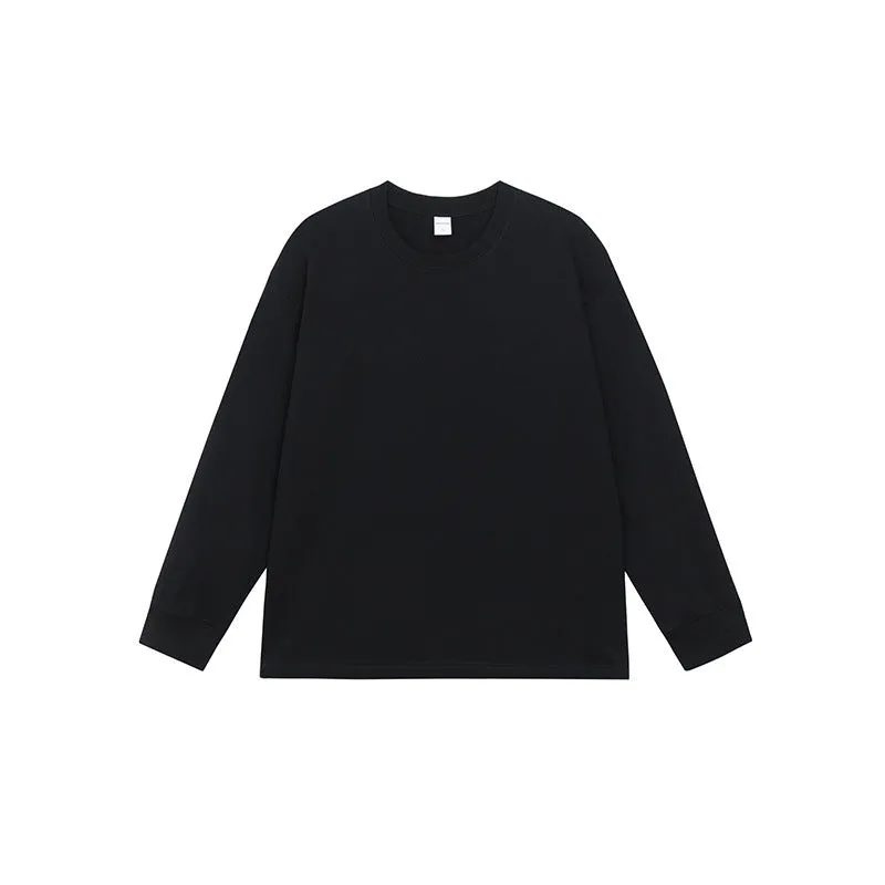 Men's loose-fit pure cotton long-sleeved T-shirt shown in a solid colour, with a pullover design.
