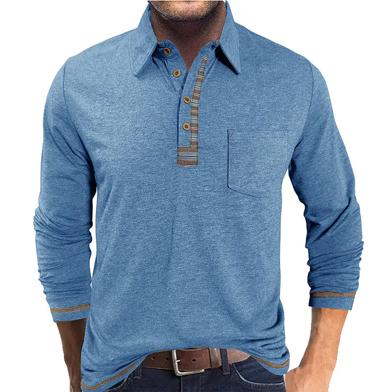 Men's long sleeve polo shirt with button-down collar in regular fit, available in multiple colours