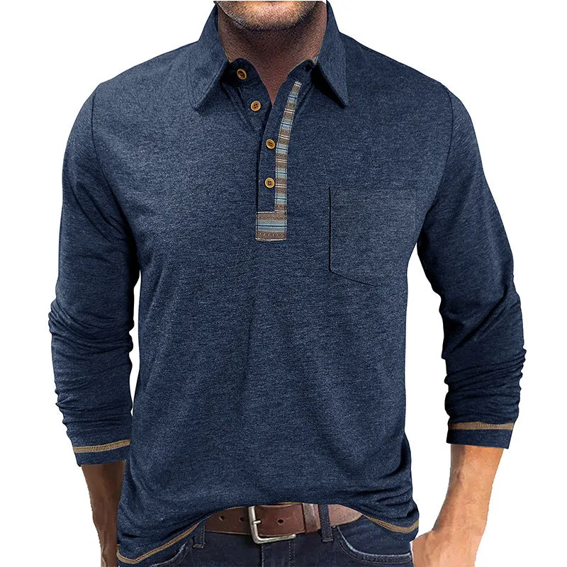 Men's long sleeve polo shirt with button-down collar in regular fit, available in multiple colours