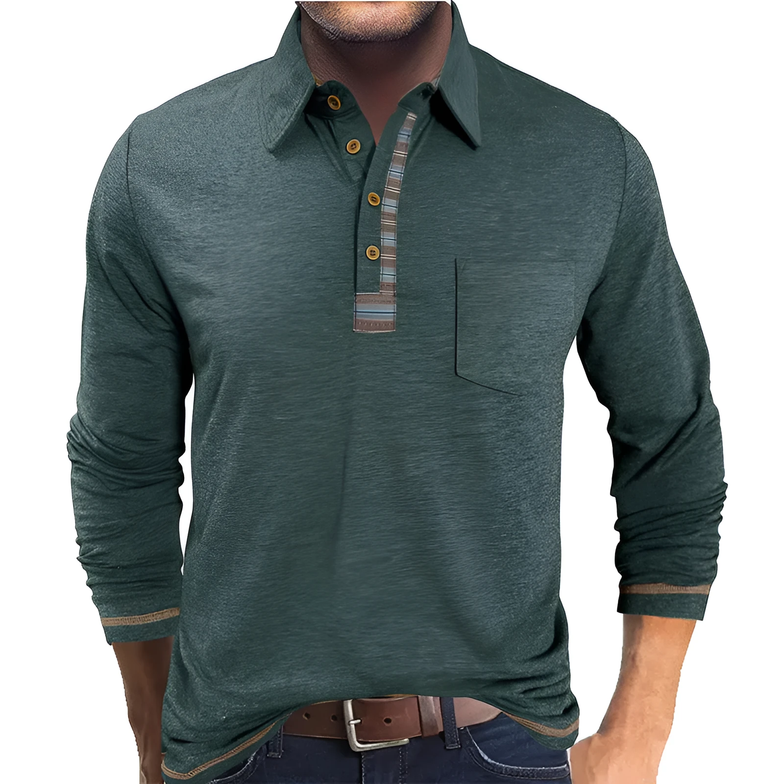 Men's long sleeve polo shirt with button-down collar in regular fit, available in multiple colours