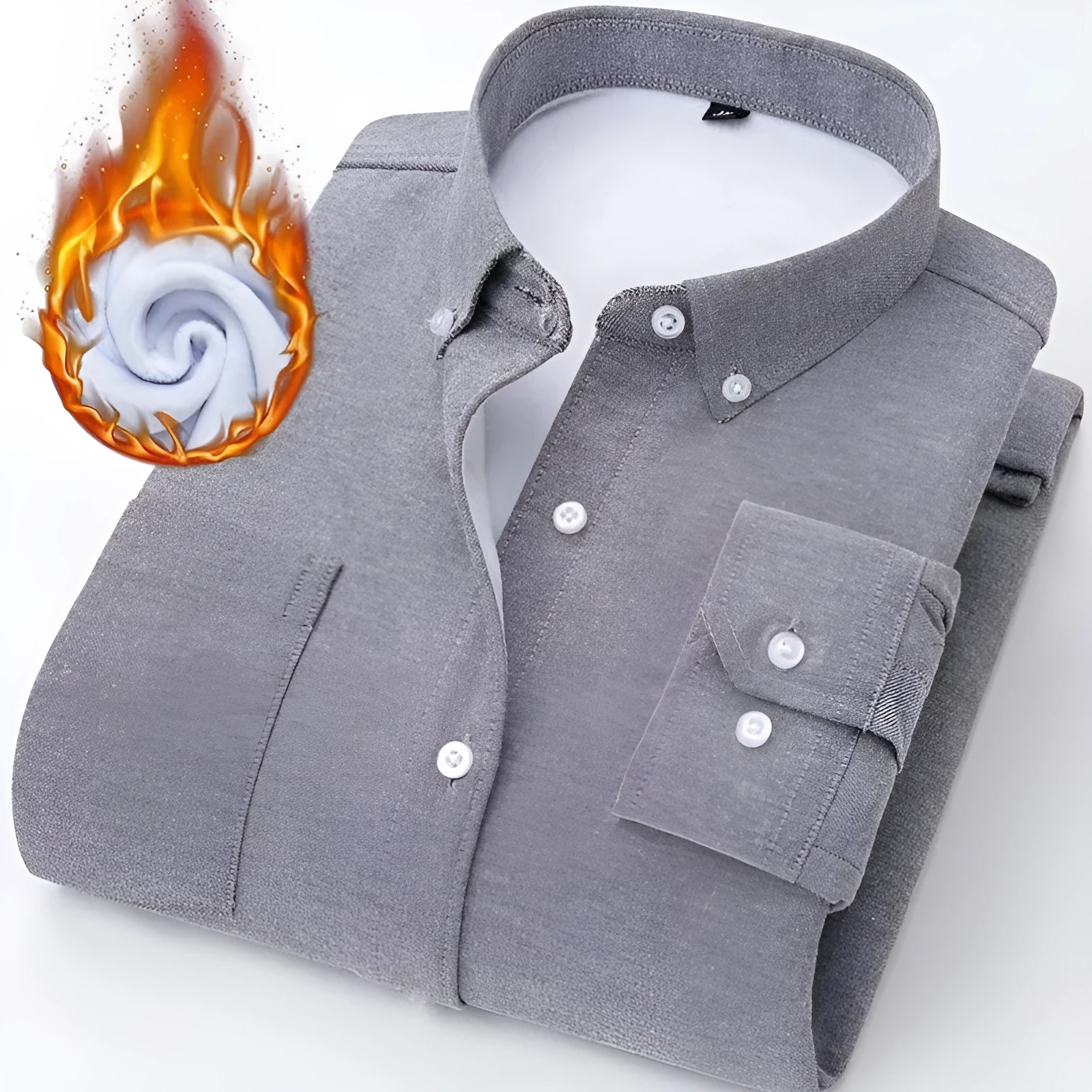 Oxford flannel long-sleeve casual brushed fleece-lined thick warm shirt for men in navy blue