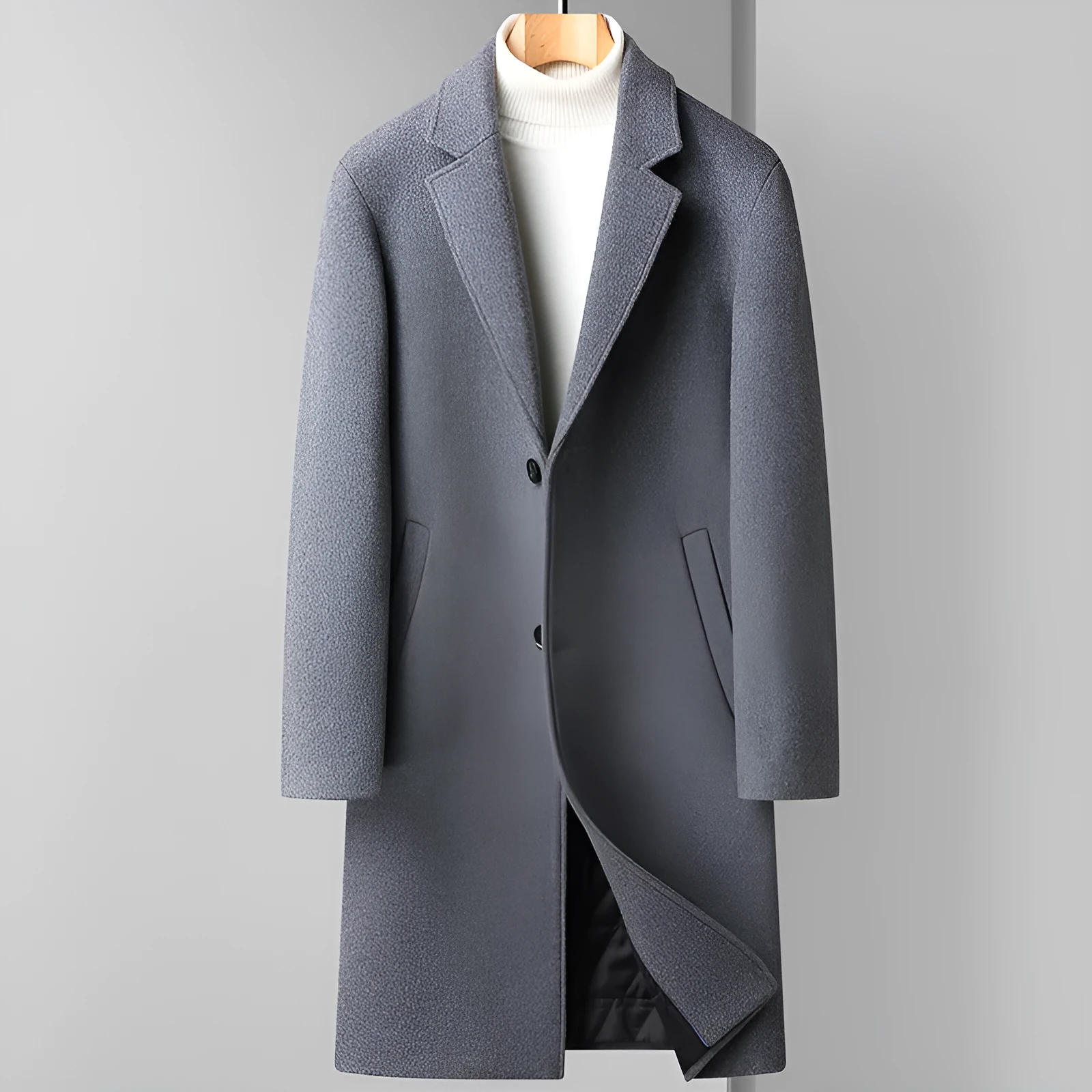 Men's Korean business woolen coat in black, gray, or navy blue with sizes 165 to 195 for autumn