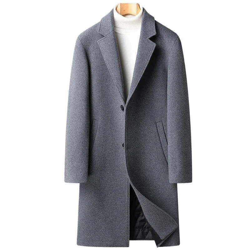 Men's Korean business woolen coat in black, gray, or navy blue with sizes 165 to 195 for autumn