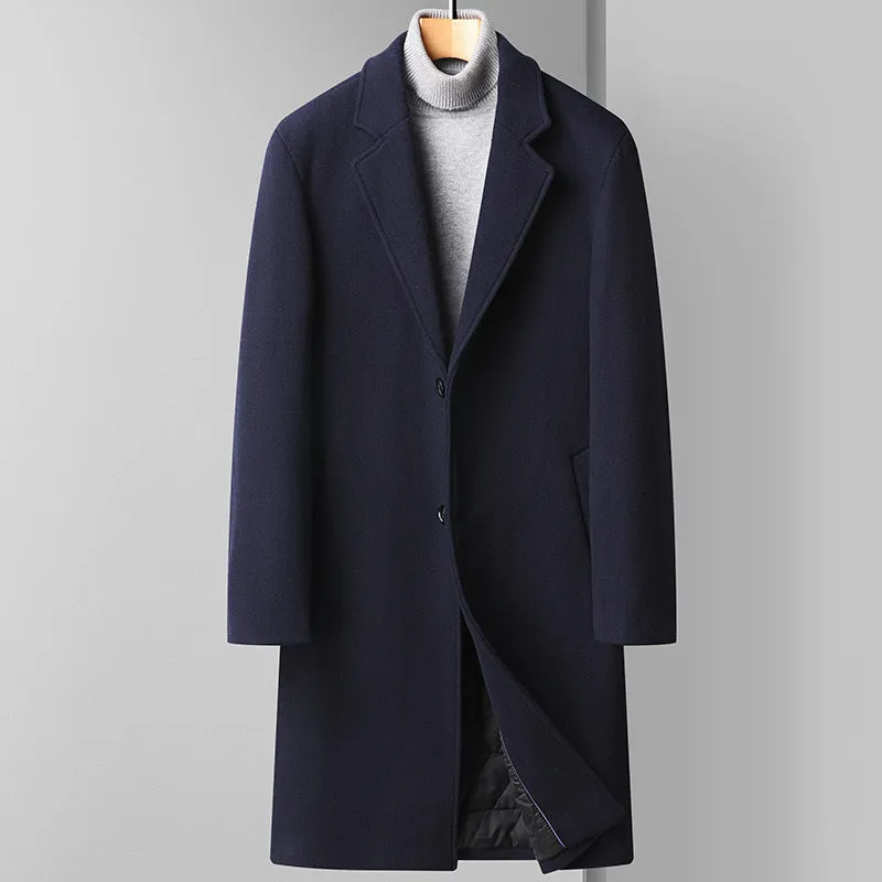 Men's Korean business woolen coat in black, gray, or navy blue with sizes 165 to 195 for autumn