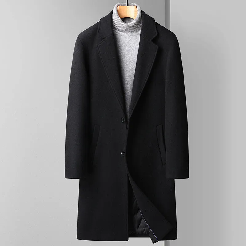 Men's Korean business woolen coat in black, gray, or navy blue with sizes 165 to 195 for autumn