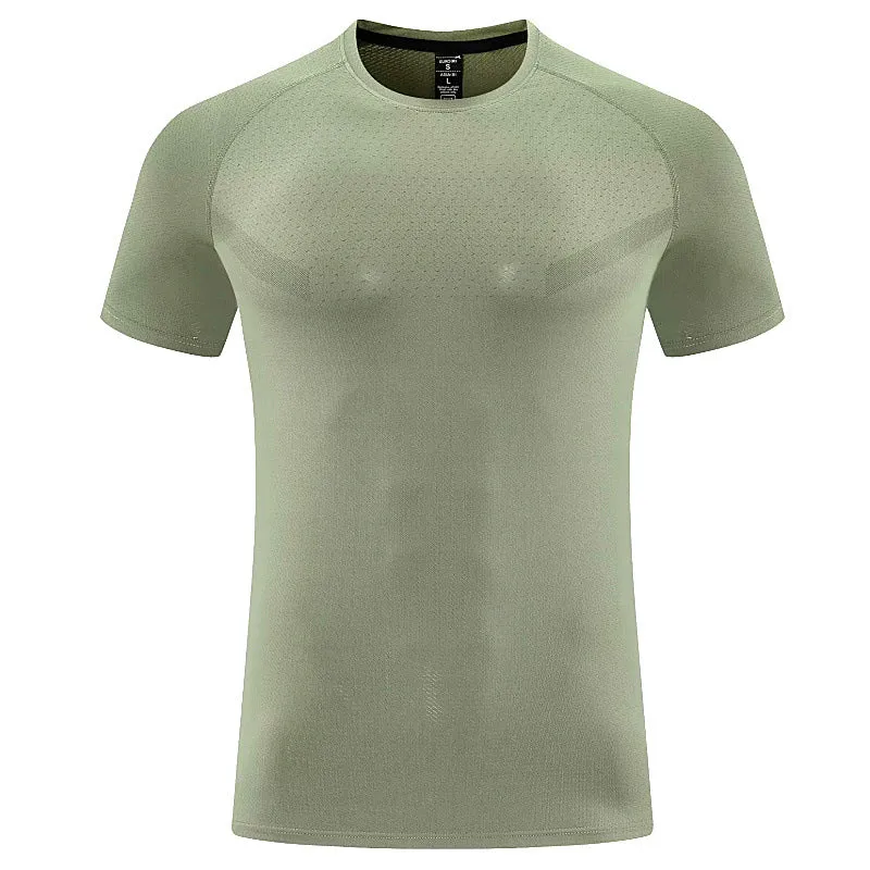 Men's loose breathable short-sleeved polyester top in solid colour, front view