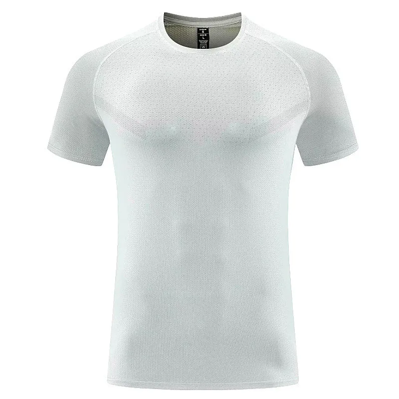 Men's loose breathable short-sleeved polyester top in solid colour, front view