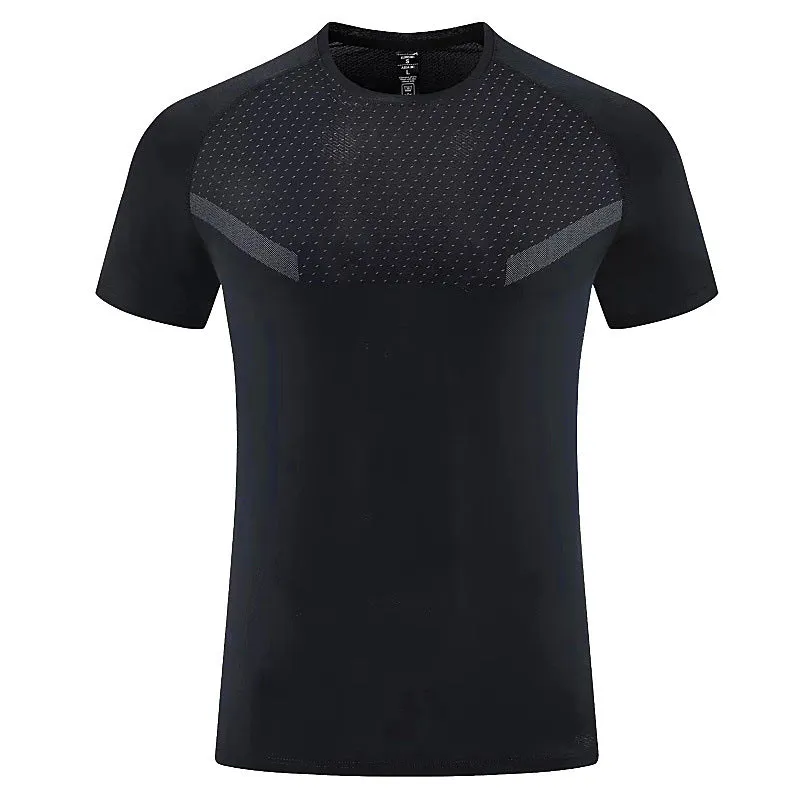 Men's loose breathable short-sleeved polyester top in solid colour, front view