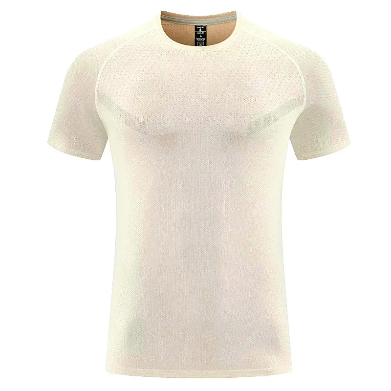 Men's loose breathable short-sleeved polyester top in solid colour, front view
