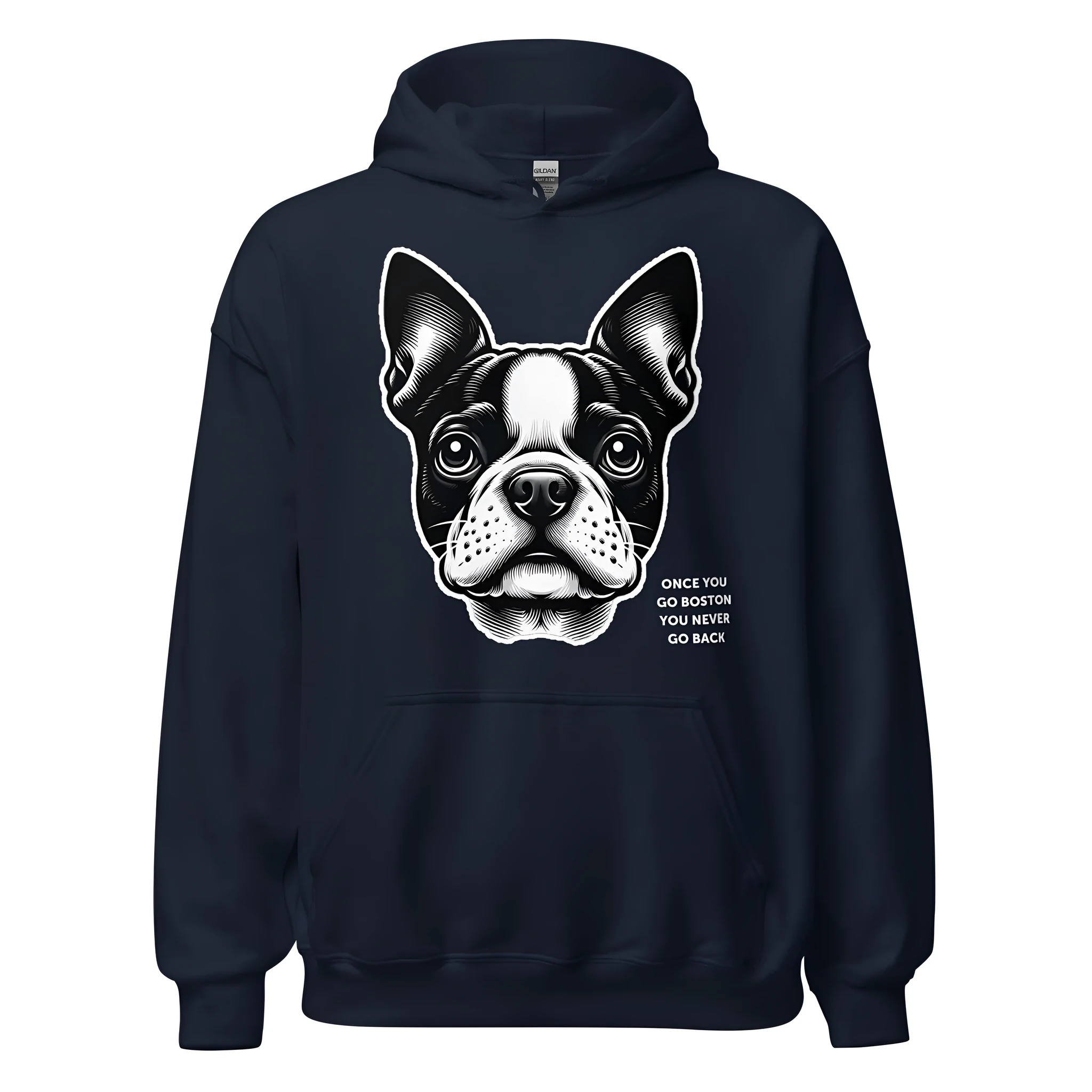 Men's pure cotton solid colour hoodie in navy blue with drawstring sleeves and front patch pocket