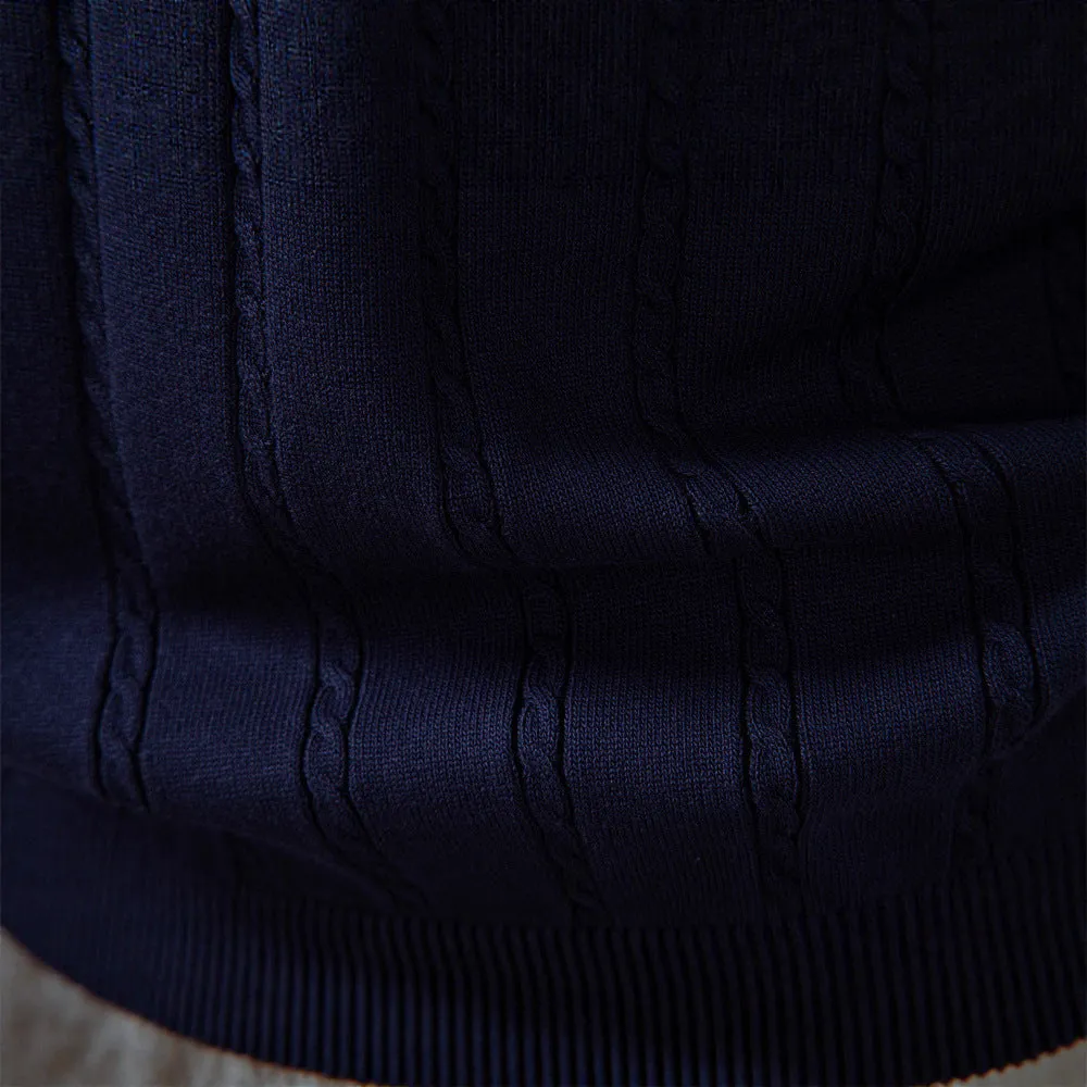 Men's European size V-neck twist sweater vest in dark blue, slim fit, viscose blend