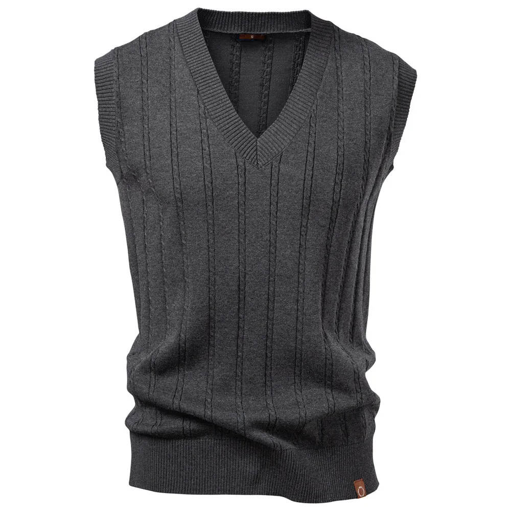 Men's European size V-neck twist sweater vest in dark blue, slim fit, viscose blend
