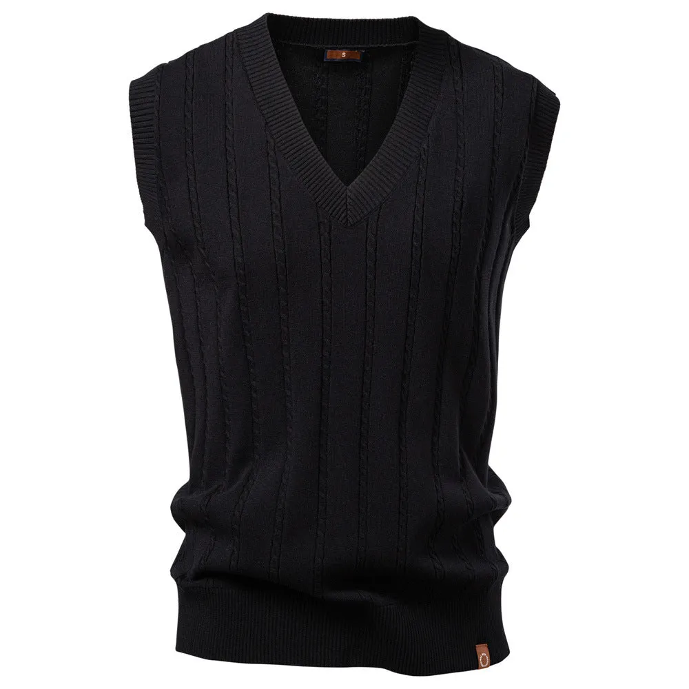 Men's European size V-neck twist sweater vest in dark blue, slim fit, viscose blend
