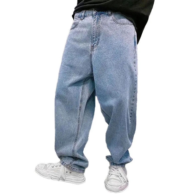 Men's non-elastic button waist casual jeans in denim cotton, high waist, blue colour, side view